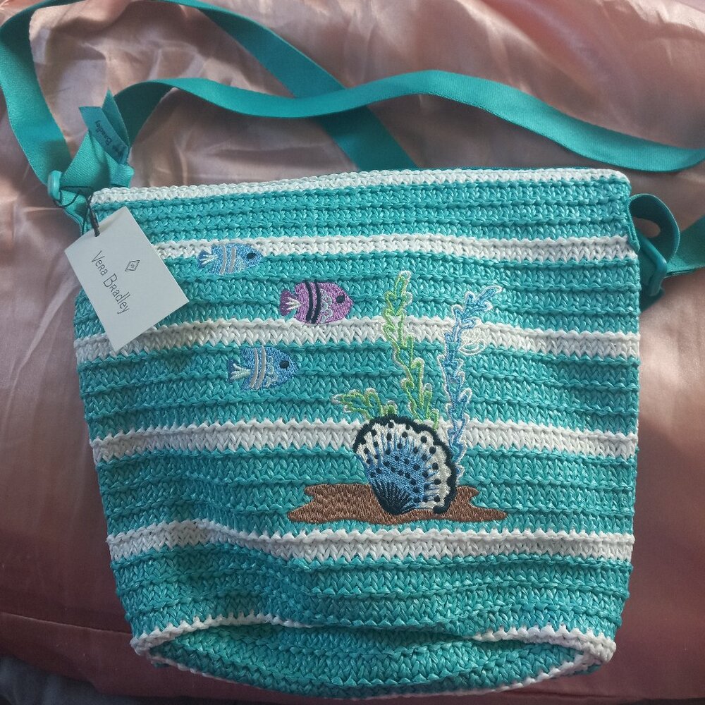 Vera Bradley Straw Bucket Crossbody Handbag
